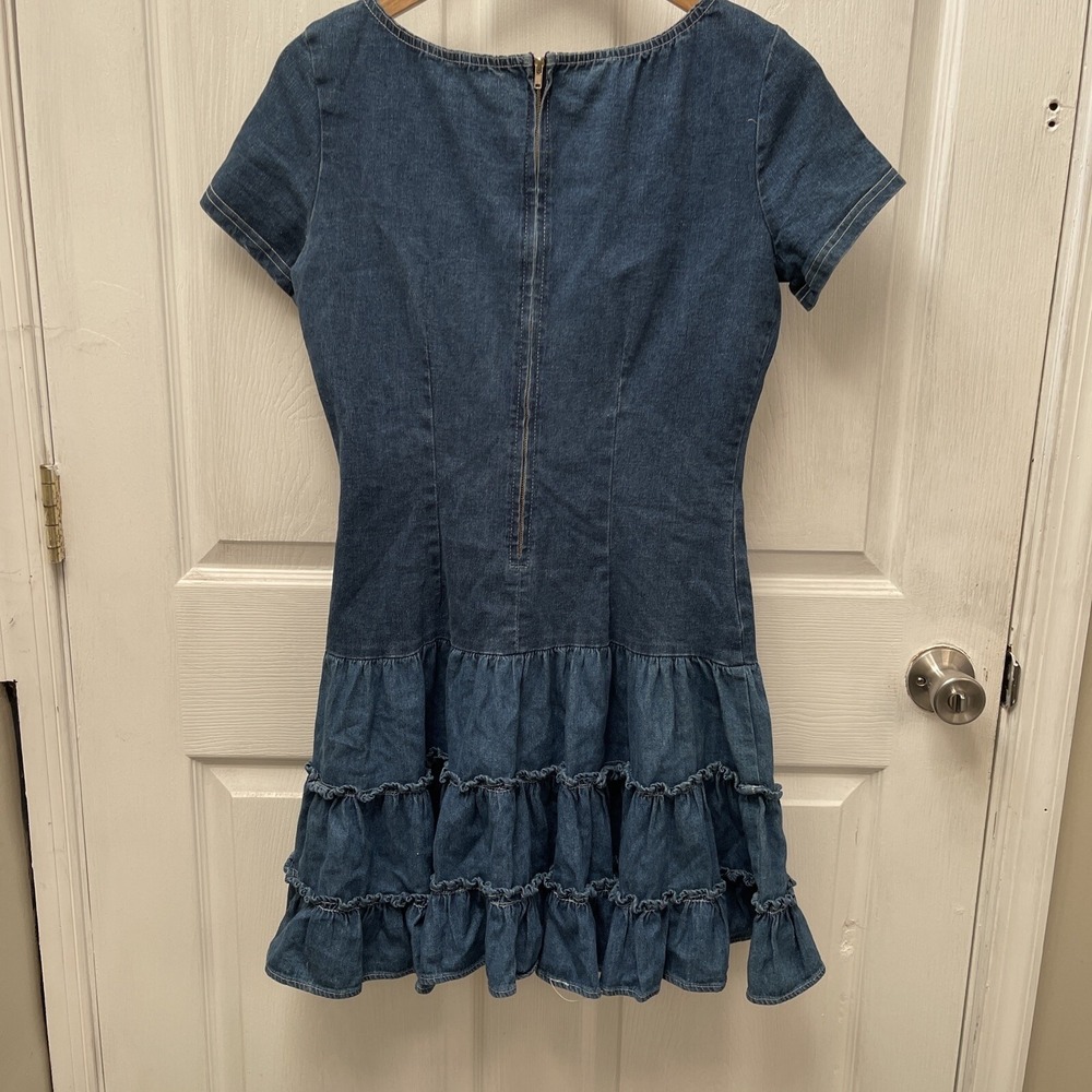 VTG Women's Chorus Blues‎ Denim Zipup Ruffle Dress Size 11 / 12 Cowgirl Country - Picture 7 of 7